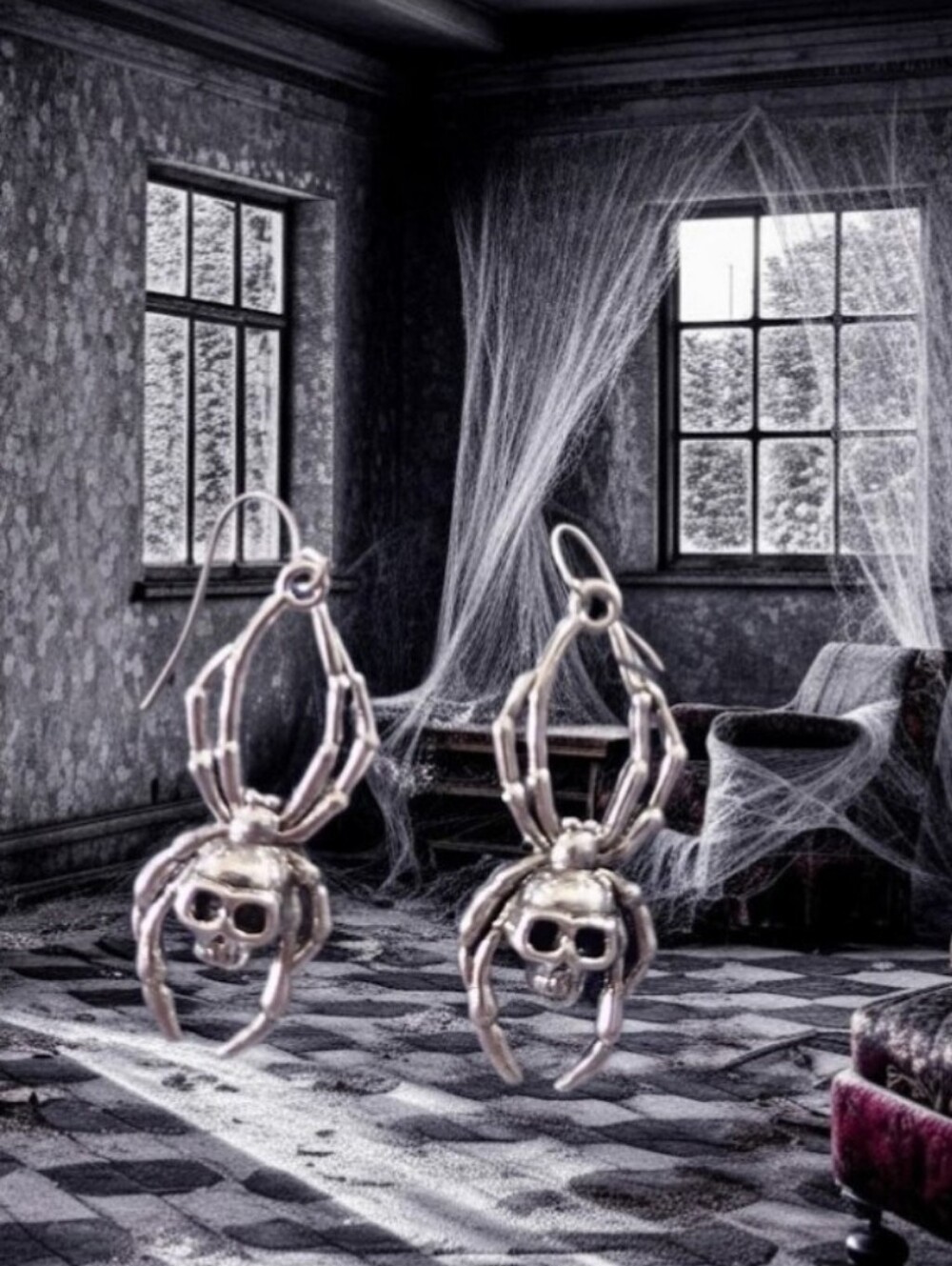 Spider Skull Dangle Earrings - New